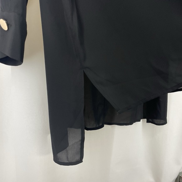 Eloquii Size 18 Black Tunic Top High Low Blouse Semi Sheer Gold Buttons Basic XL - Picture 5 of 8